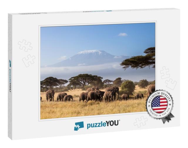 Herd of African Elephants Walking in the African Savannah... Jigsaw Puzzle