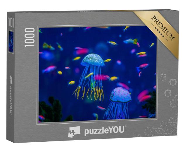 Puzzel 1000 stukjes „Aquarium met kwallen, vissen en algen“