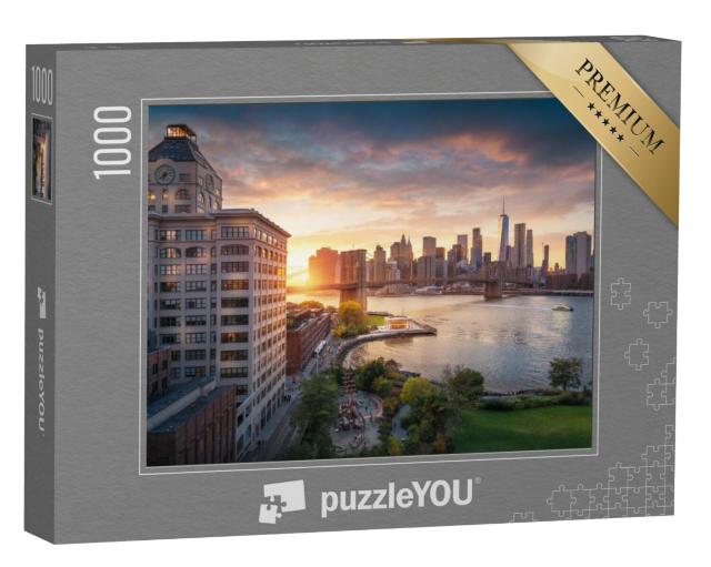 Puzzel 1000 stukjes „Brooklyn Bridge in New York City met het financiële district“