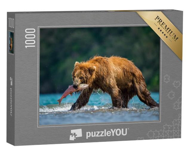 Puzzel 1000 stukjes „Bruine beer vangt zalm op het Koerilmeer, Kamchatka“