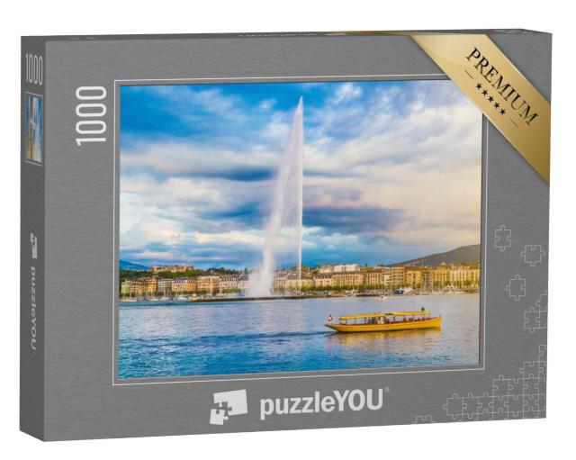 Puzzel 1000 stukjes „De skyline van Genève met de beroemde Jet d'Eau-fontein, Zwitserland“