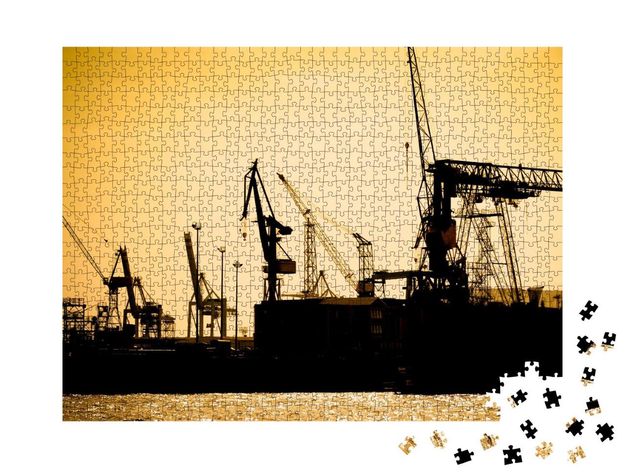 Puzzle 1000 Teile „Sonnenuntergang im Hafen von Hamburg“