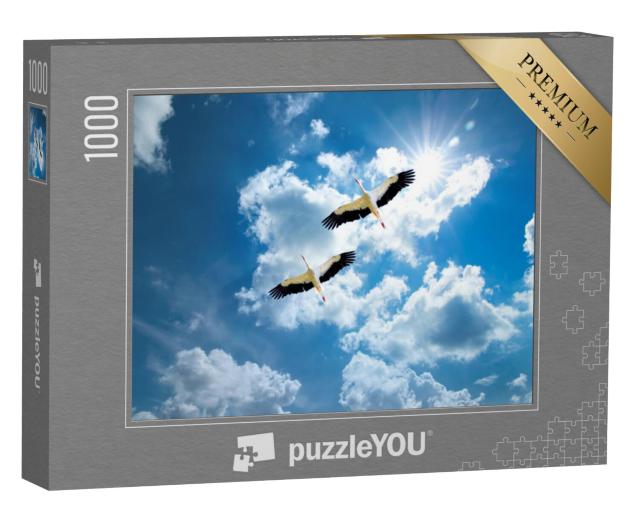 Puzzel 1000 stukjes „Twee ooievaars op weg naar huis“