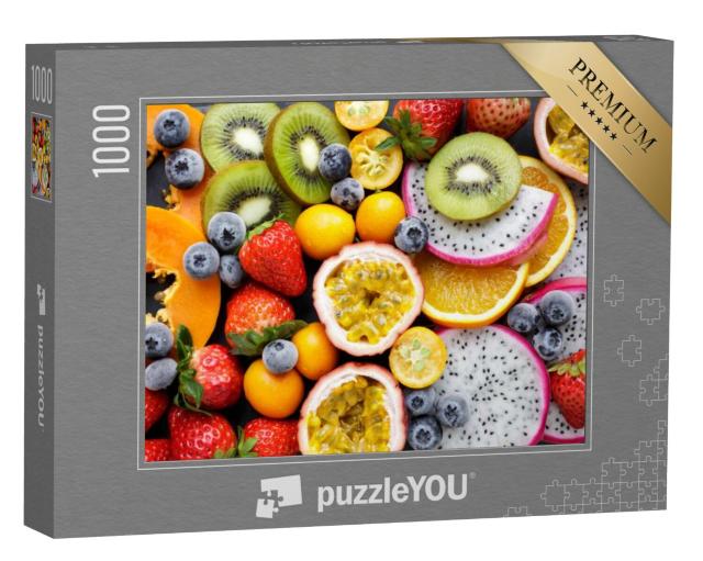 Puzzel 1000 stukjes „Exotisch vers fruit, passievrucht, kiwi en meer“