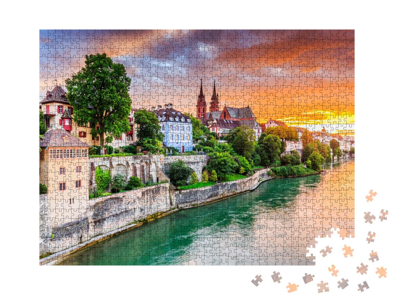 Puzzle 1000 Teile „Baseler Altstadt mit rotem Münster am Rhein, Schweiz“