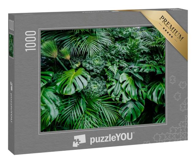 Puzzle 1000 Teile „Tropische grüne Blätter: Farn, Palme und Monster“
