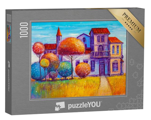 Puzzel 1000 stukjes „Olieverfschilderij: Mooi landhuis in de nazomer“