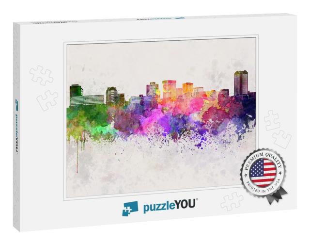 Norfolk Skyline in Watercolor Background... Jigsaw Puzzle