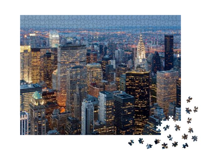 Puzzle 1000 Teile „Sonnenuntergang über den Wolkenkratzern von Manhattan“