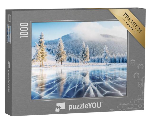 Puzzel 1000 stukjes „Scheuren in het oppervlak van een bevroren meer in de Karpaten“