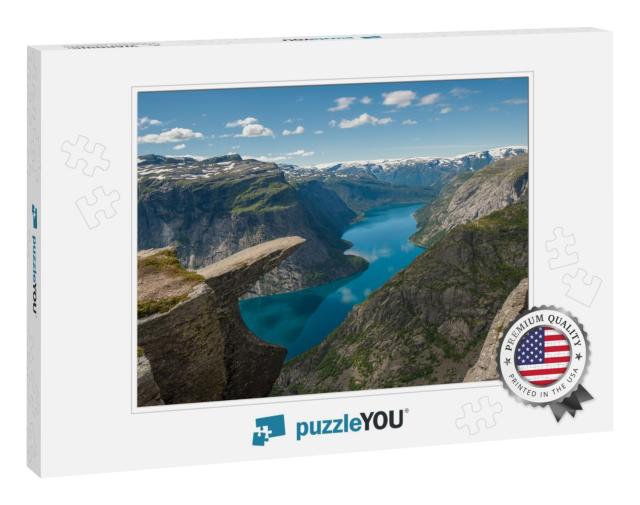 Trolltunga, Trolls Tongue Rock Above Lake Ringedalsvatnet... Jigsaw Puzzle