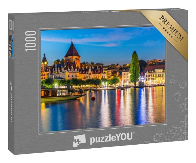 Puzzle 1000 Teile „Sommernacht über der Altstadt von Lausanne, Schweiz“