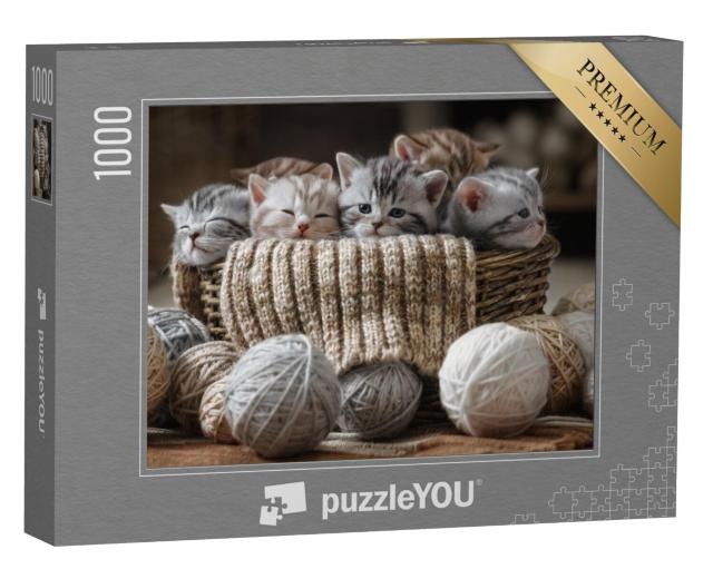 Puzzel 1000 stukjes „Groep kleine gestreepte kittens“