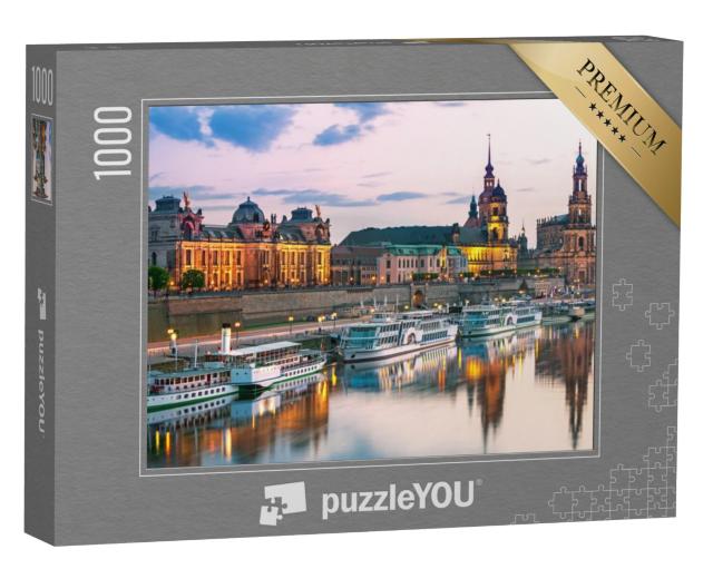 Puzzel 1000 stukjes „Dresdeners op de Elbe bij zonsondergang“