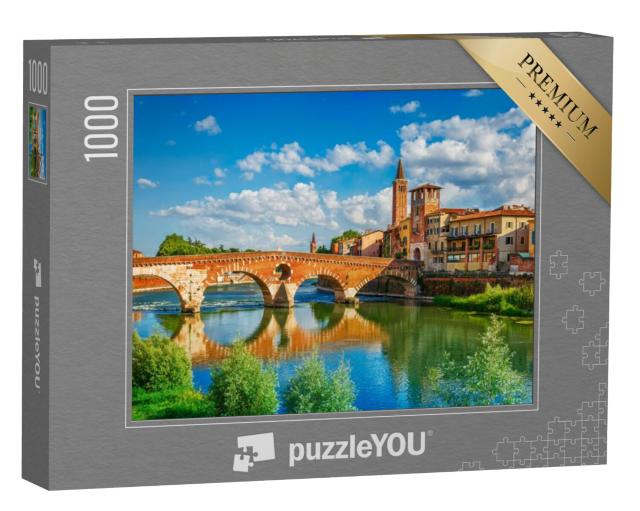 Puzzel 1000 stukjes „Panoramisch uitzicht op de Ponte Pietra, Verona, Italië“