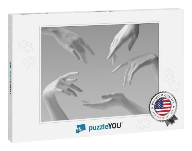 White Woman 3D Hands Showing, Reaching from Above, Pointi... Jigsaw Puzzle