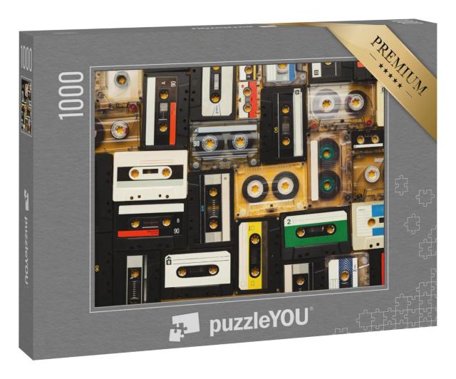 Puzzle 1000 Teile „Retro-Audiokassettenbänder auf beigem Hintergrund“