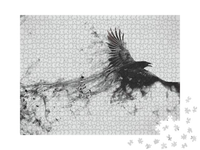 Puzzle 1000 Teile „Digitale Kunst: Der Flug eines schwarzen Raben“