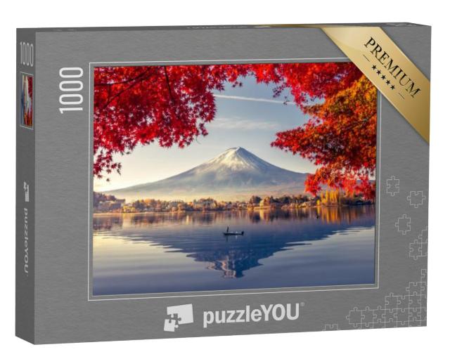 Puzzel 1000 stukjes „Prachtig panoramisch uitzicht op de berg Fuji bij het meer van Kawaguchiko, Japan“