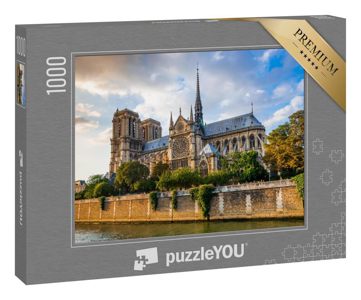 Puzzle 1000 Teile „Sonnenuntergang über der Kathedrale Notre Dame, Paris, Frankreich“