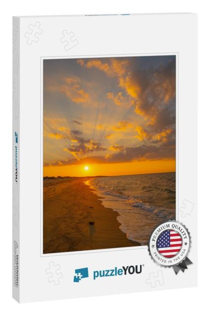 Dramatic Sunrise Cloudscape Over the Beach with White Wav... Jigsaw Puzzle