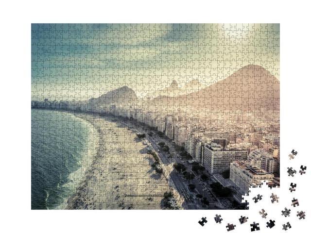 Puzzle 1000 Teile „Copacabana Beach in Rio de Janeiro, Brasilien, schwarz-weiß“