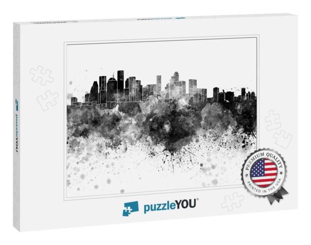 Houston Skyline in Black Watercolor on White Background... Jigsaw Puzzle