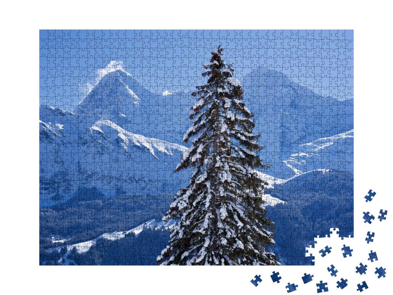 Puzzle 1000 Teile „Panorama der Berner Alpen mit den Berggipfeln Eiger und Mönch, Schweiz“