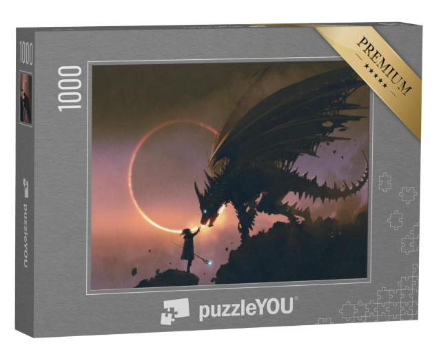 Puzzel 1000 stukjes „Digitale kunst: De tovenaar en zijn draak“