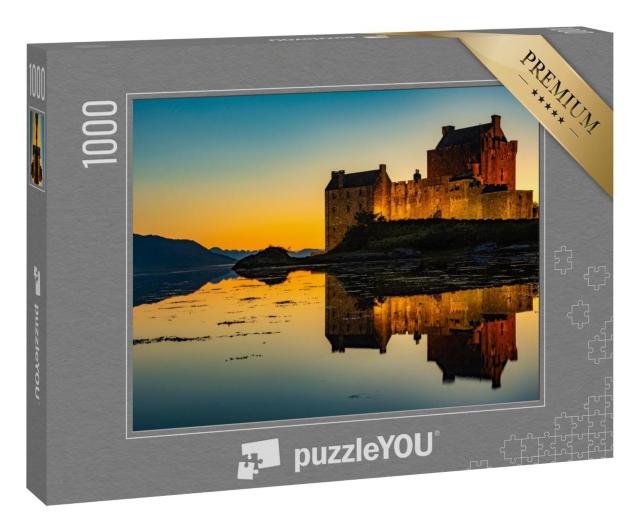 Puzzle 1000 Teile „Sonnenuntergang am Eilean Donan Castle, Highlands, Schottland“