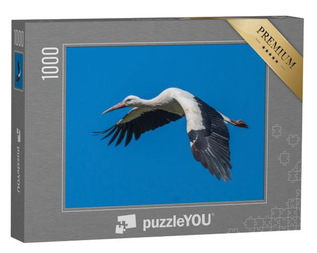 Puzzel 1000 stukjes „Vliegende witte ooievaar in de blauwe lucht“