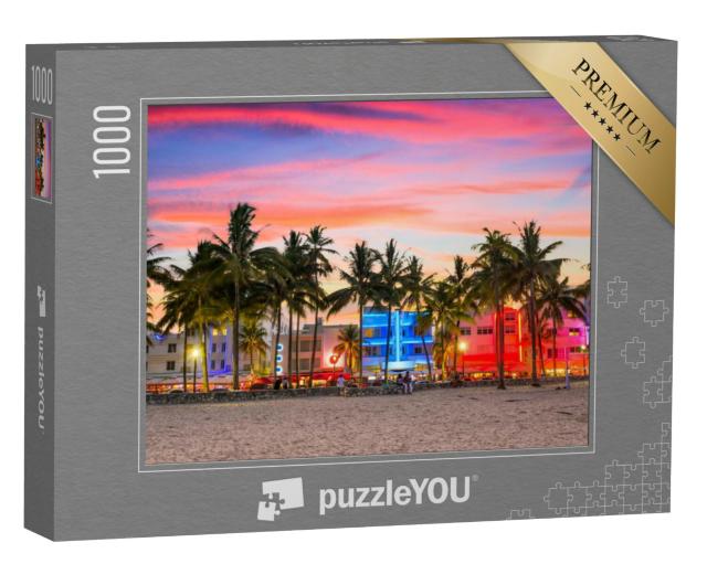 Puzzel 1000 stukjes „Ocean Drive bij zonsondergang, Miami Beach, Florida, Verenigde Staten“