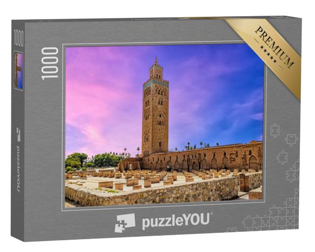 Puzzel 1000 stukjes „Zonsondergang achter de Koutoubia Moskee in Marrakech, Marokko“