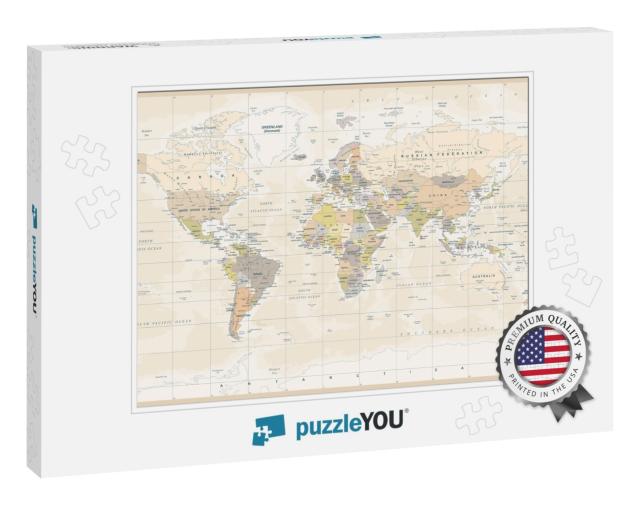 Political Physical Topographic Colored World Map Vector I... Jigsaw Puzzle