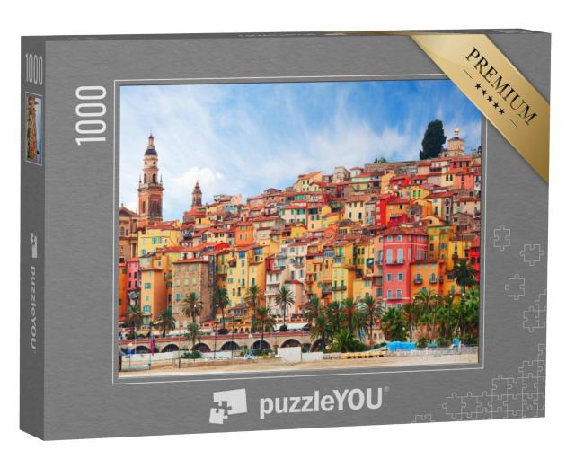 Puzzel 1000 stukjes „Uitzicht op het oude gedeelte van Menton, Frankrijk“