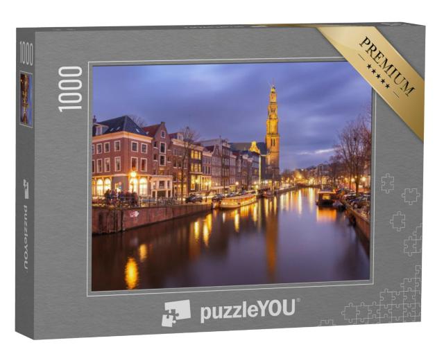 Puzzel 1000 stukjes „Nachtelijk stadsgezicht van de Prinsengracht in Amsterdam en de Westerkerk“