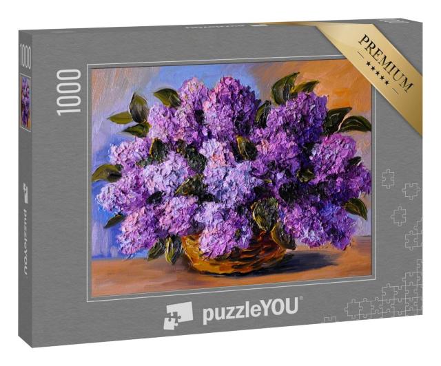 Puzzle 1000 Teile „Ölgemälde: Ein Blumenstrauß aus lila Flieder“