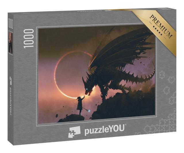 Puzzle 1000 Teile „Digitale Kunst: Der Zauberer und sein Drache“