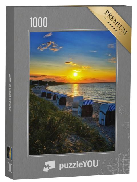 Puzzel 1000 stukjes „Strandstoelen en zonsondergang in Glowe“