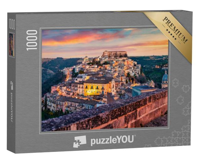 Puzzel 1000 stukjes „Zonsondergang boven Ragusa in Sicilië, Italië“