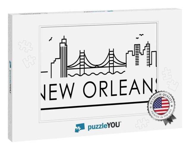 Louisiana, New Orleans Architecture Line Skyline Illustra... Jigsaw Puzzle