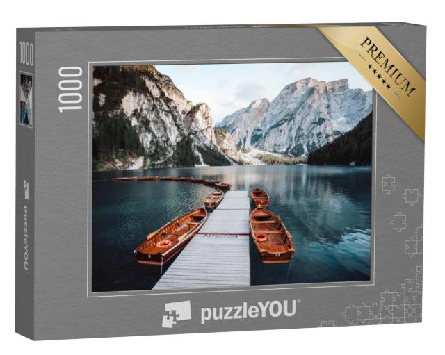 Puzzel 1000 stukjes „Braies meer bij zonsondergang, Dolomieten, Zuid-Tirol, Italië“