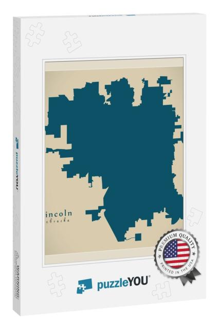 Modern City Map - Lincoln Nebraska City of the Usa... Jigsaw Puzzle