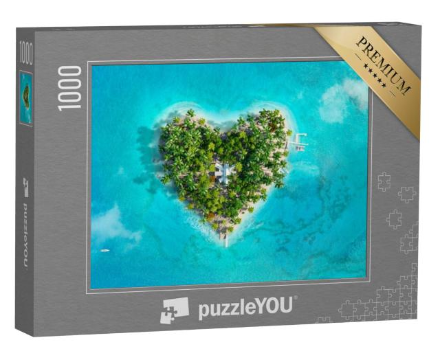 Puzzel 1000 stukjes „Tropisch eilandparadijs in de vorm van een hart“