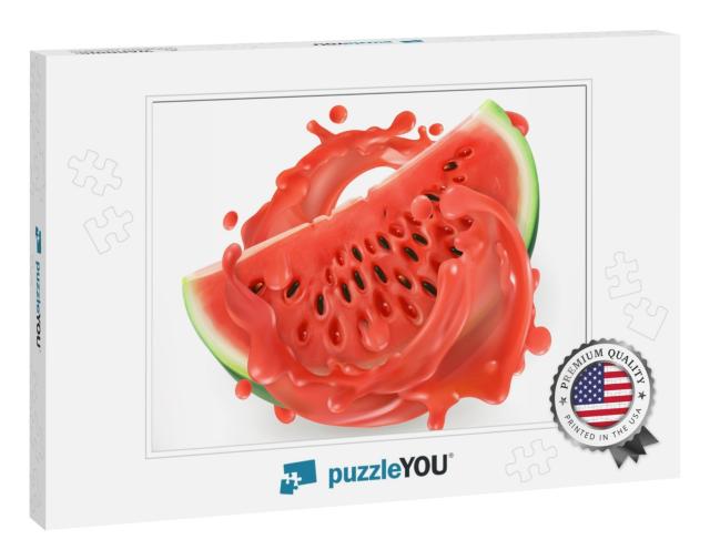 Watermelon Juice. Fresh Fruit. 3D Realism, Vector Icon... Jigsaw Puzzle