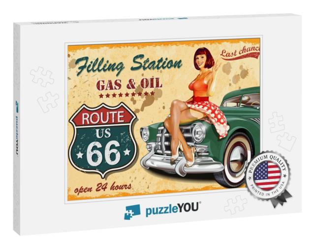 Filling Station Retro Banner... Jigsaw Puzzle