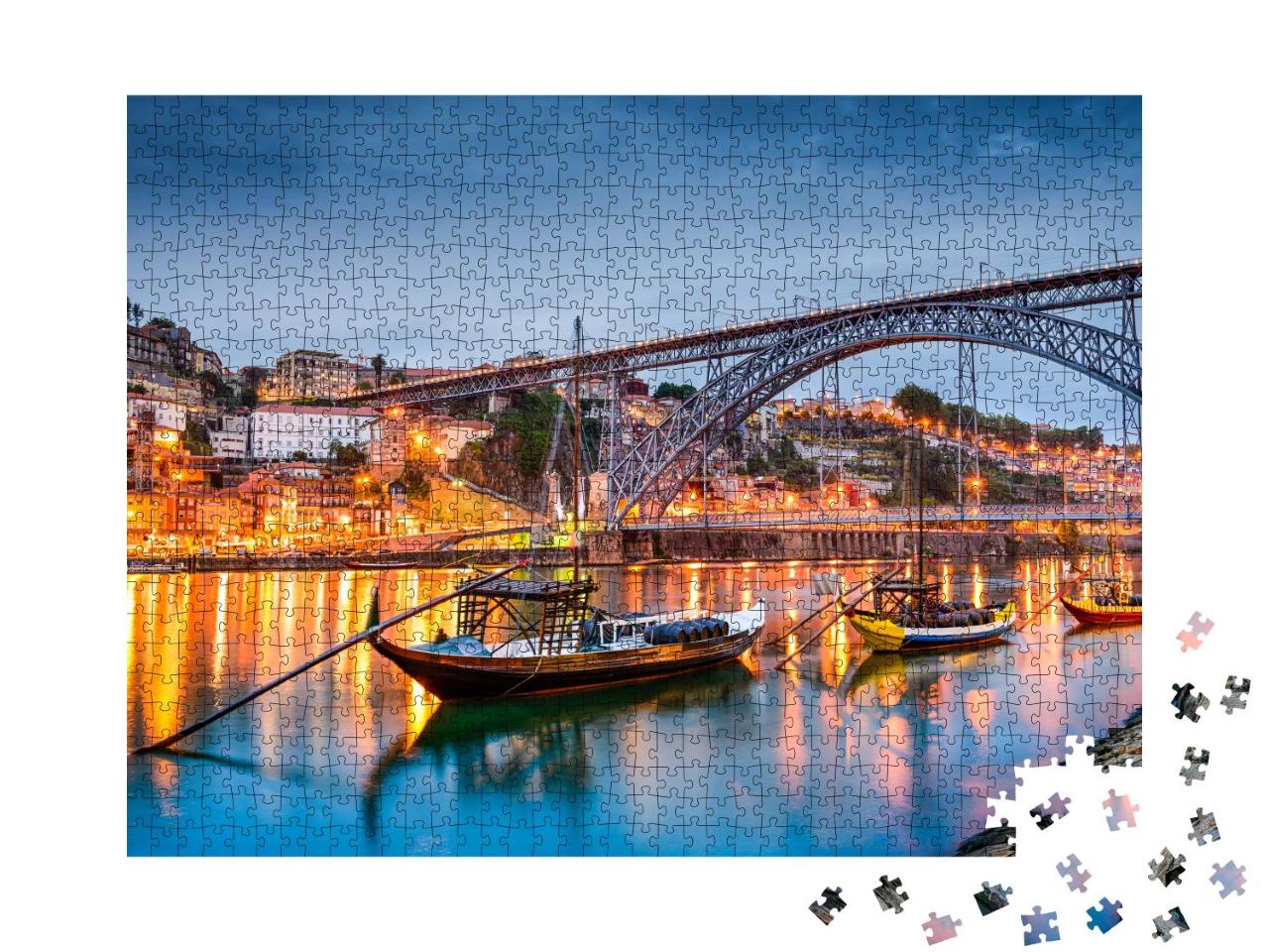 Puzzle 1000 Teile „Altstadt-Silhouette von Porto am Fluss Douro, Portugal“