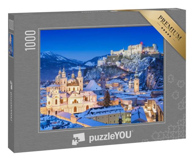 Puzzle 1000 Teile „Schöner Blick auf die historische Stadt Salzburg mit Festung im Winter, Österreich“
