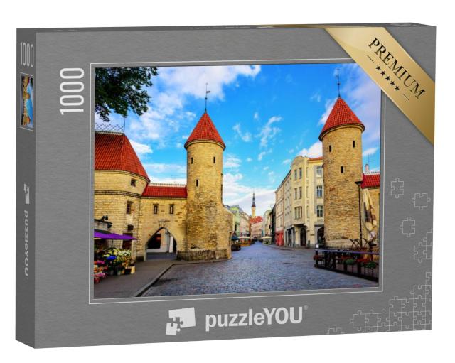 Puzzel 1000 stukjes „Tweelingtorens van de Viru-poort in de oude binnenstad van Tallinn, Estland“