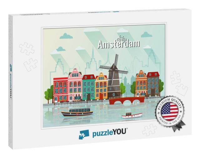 Vector Illustration of Amsterdam. Old European City... Jigsaw Puzzle